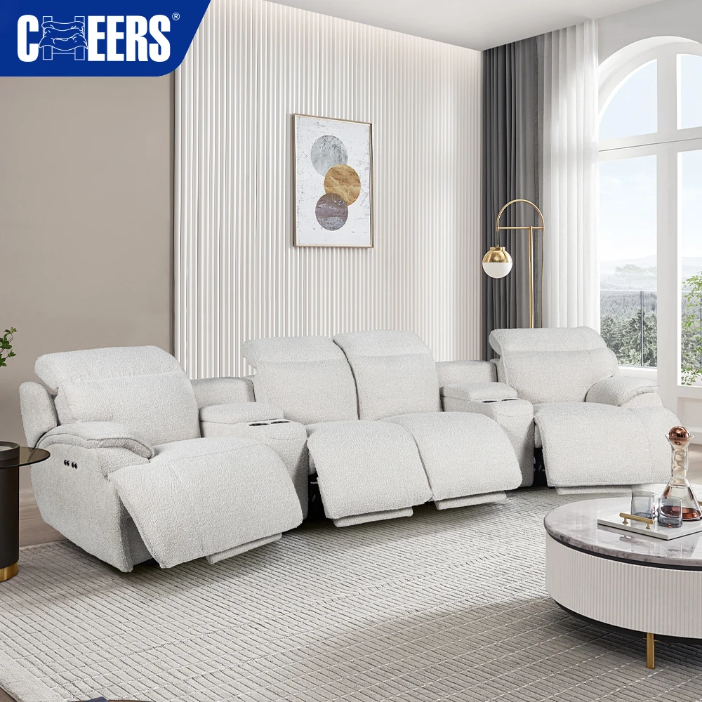 MANWAH CHEERS Power 4-Seater Modern Fabric Zero Gravity Sofa Set with Cup Holder and Storage Home Theater