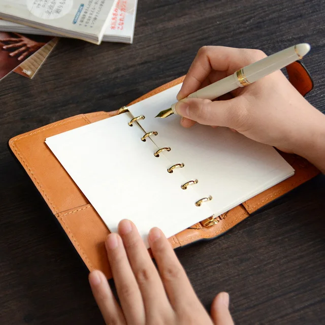 Customized Leather Notebooks  A5 A6 Gold Ring Binder Agenda Journal Diary Organizer Planner Hardcover Note Book