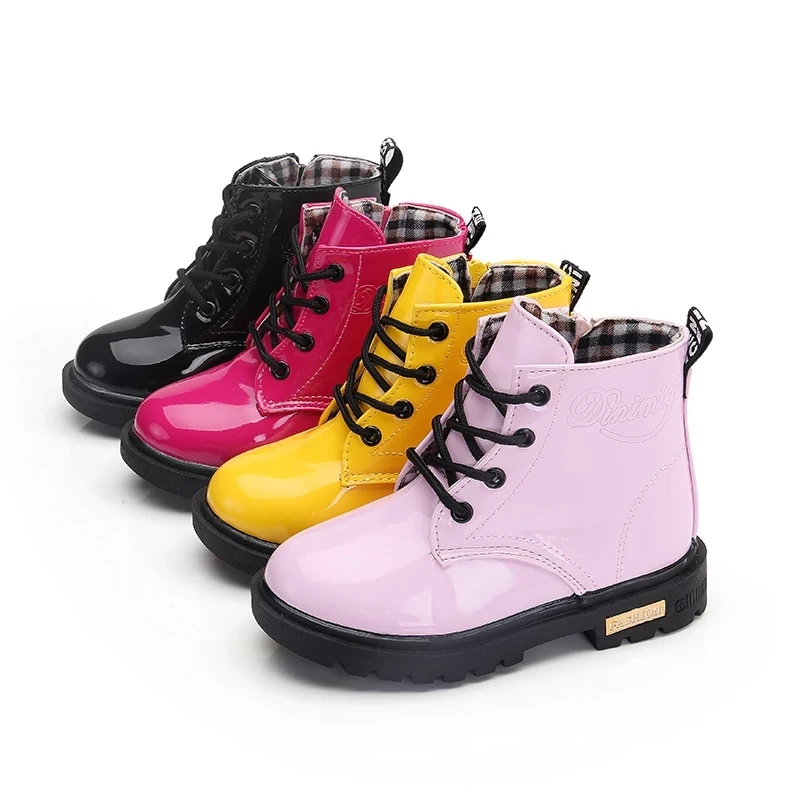 NEW 2020 Girls  Boys Shoes Spring Autumn PU Leather Children Boots Fashion Toddler Kids  Warm Winter Boots