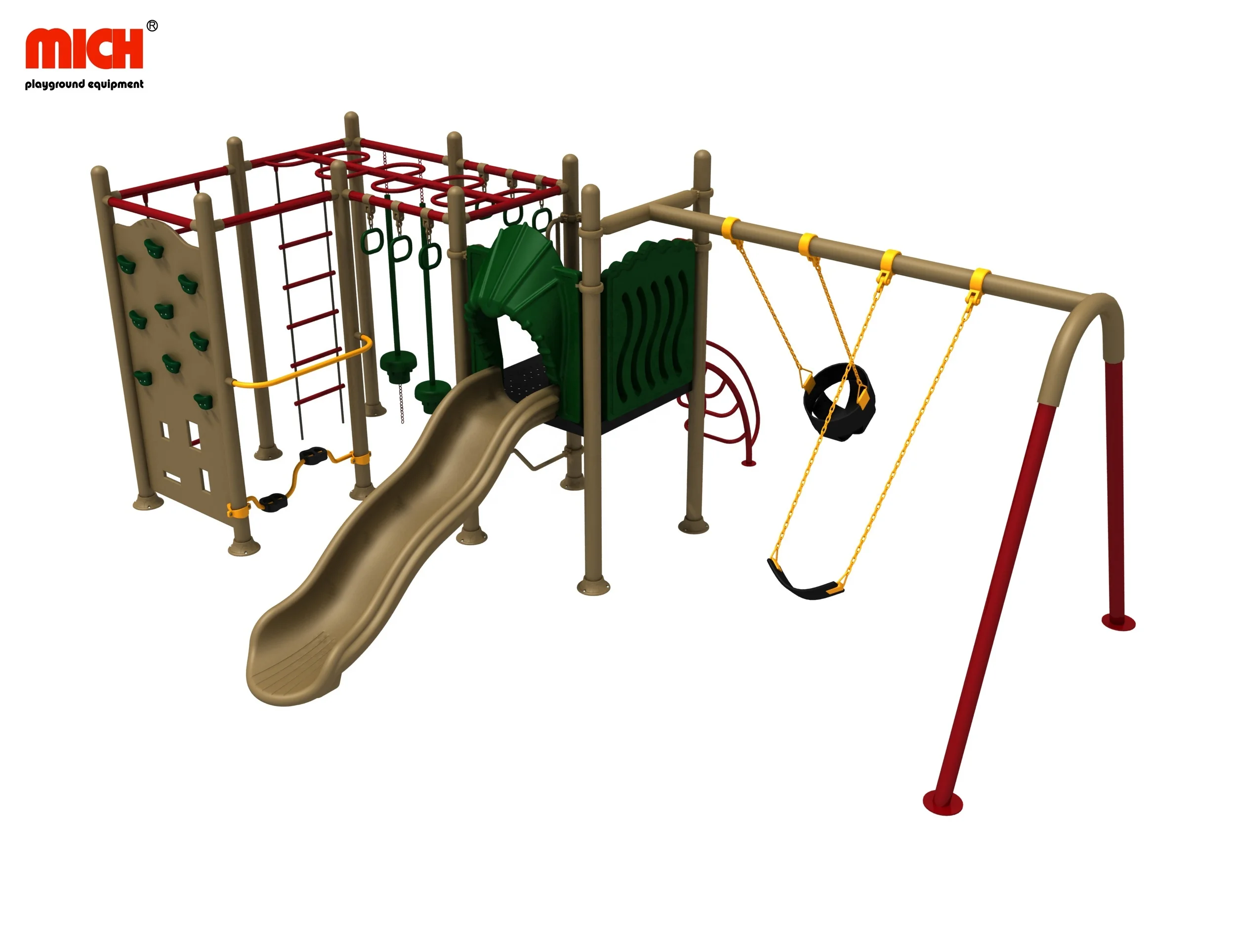 Mich Customized Outdoor Swing Set With Monkey Bar Climbing Frame Bicycle Game
