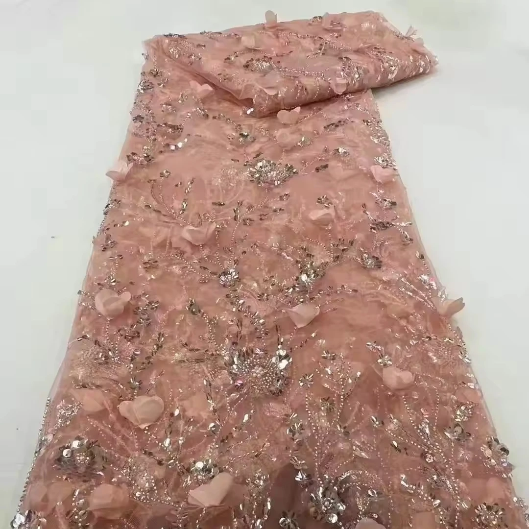 2024 European New fashion sequins beaded lace Dubai ladies fabric lilac embroidery lace tulle  french lace Beaded fabric