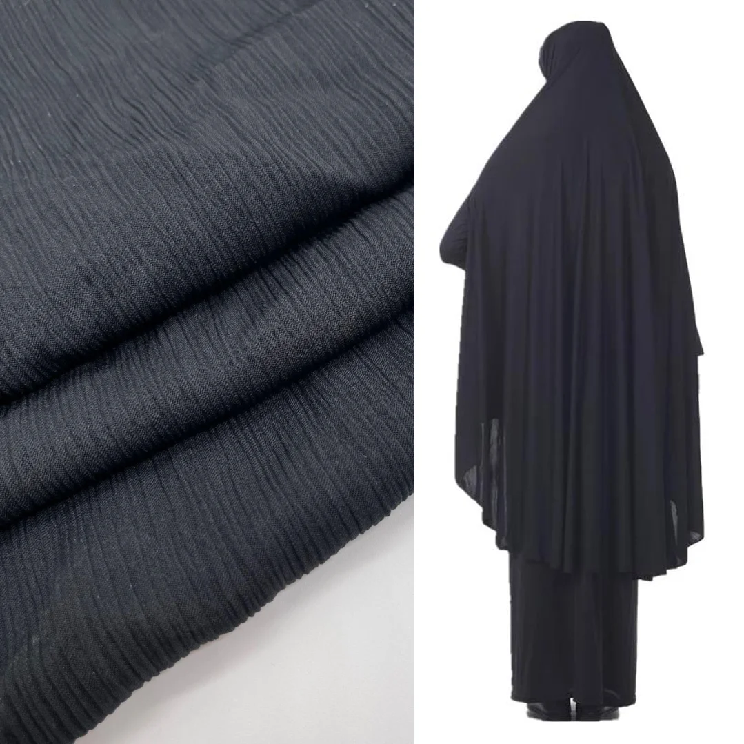 Дубайский мусульманский мягкий гофрированный полиэстер шифон черный Nida креп ткань для турецкого