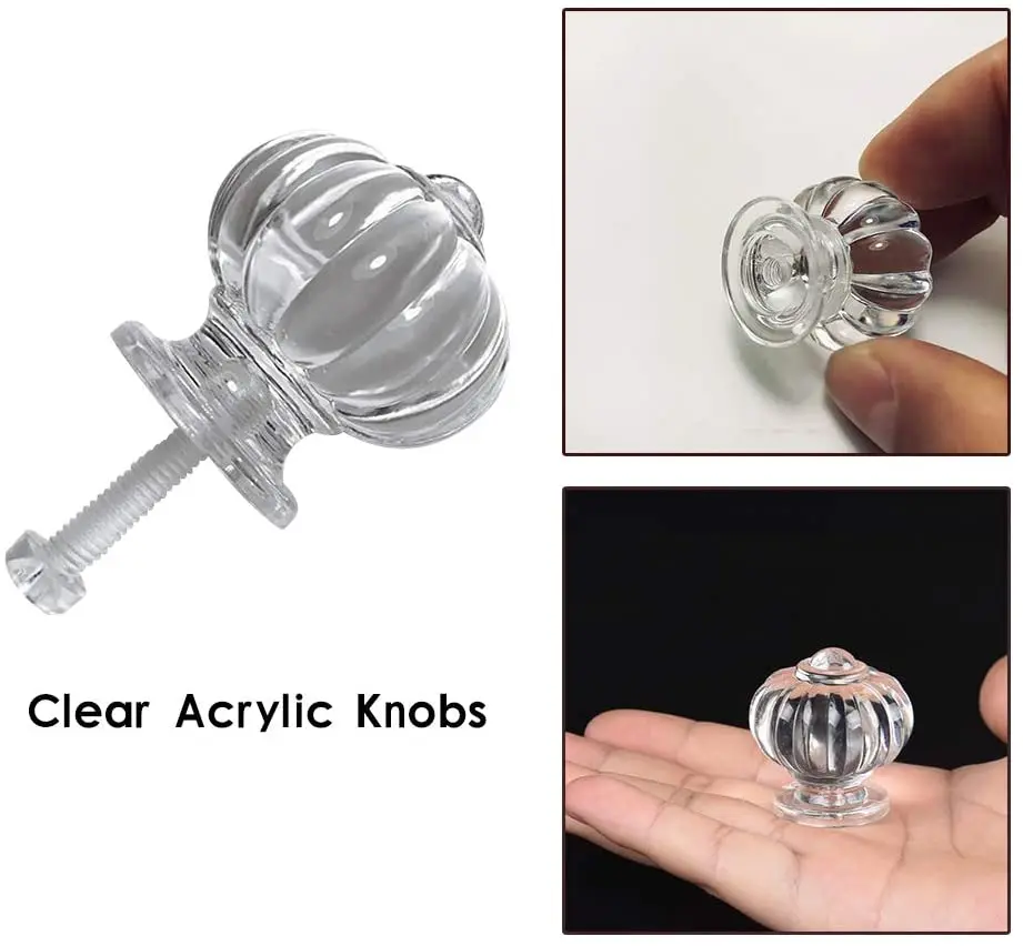 Acrylic Cabinet Knobs Pumpkin Shape Drawer Pull Handle Knobs with Clear Screws for Kitchen Furniture Dresser Decoration