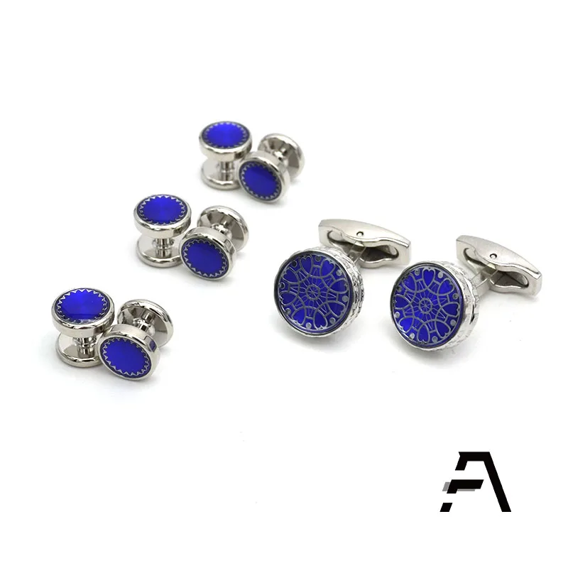 Classic Blue Mens 6pcs Cufflinks and Studs Set