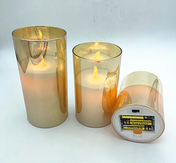 hot selling high quality flameless led candle grey gold glass pillar candles