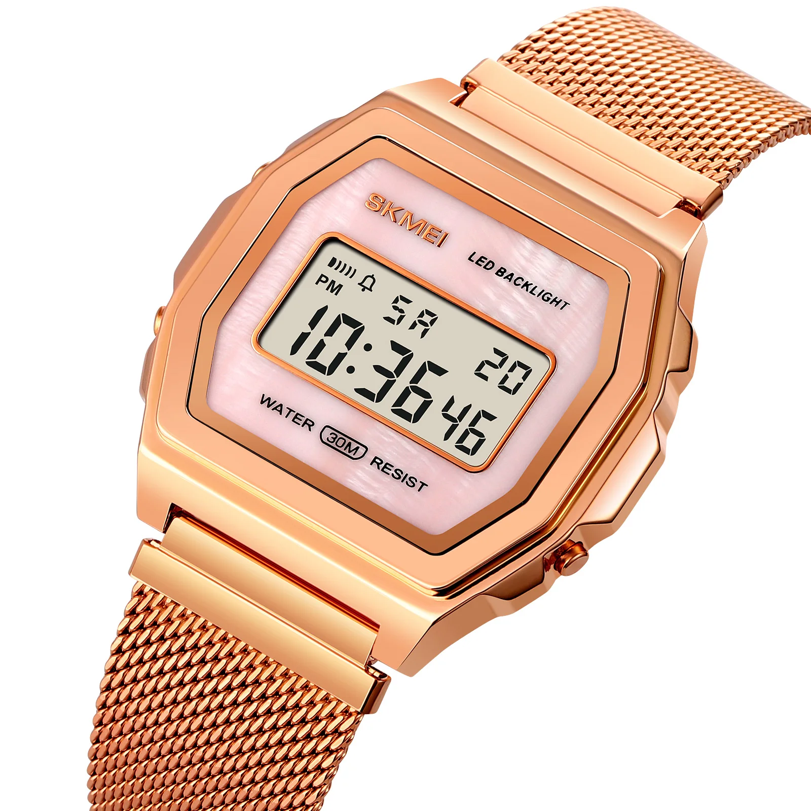 SKMEI 1806 Brand LED Casual Digital Watches Fashion Men Gold Wrist Watch Stainless Steel Water Resistant Unisex Sport Watch