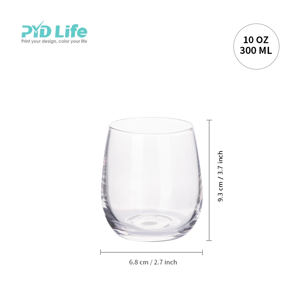 PYD Life Wholesale RTS 10 oz 300 ml Custom Camping Clear Sublimation Stemless Guangzhou Curved Clear Wine Glasses Set