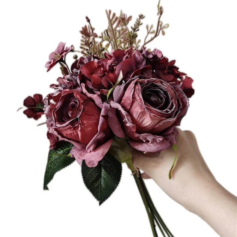 High quality silk rose flower wedding bridal plastic flower bouquet artificial flower