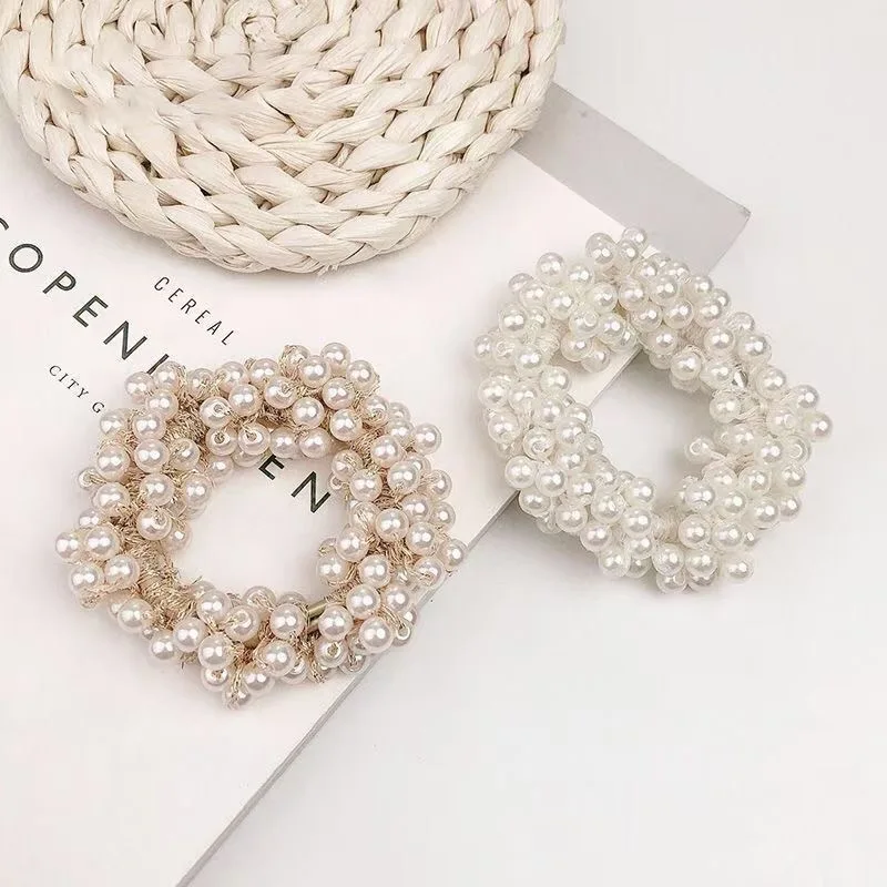 crochet scrunchies beaded hair accessories women Dongdaemun korean custom Full circle handmade scrunchie with pearl hair ties