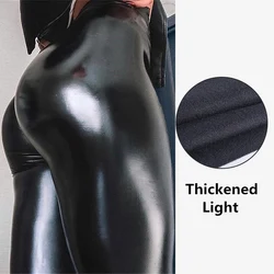 Hight waisted thick faux pu fleece leather leggings for women tights pants