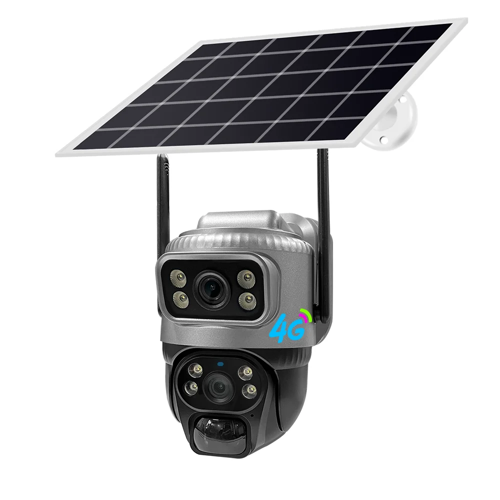New Private Model V380 Dual Len 4MP Solar Battery Powered Camera CCTV LTE SIM Card 4G IP PTZ Dual Lens Camera