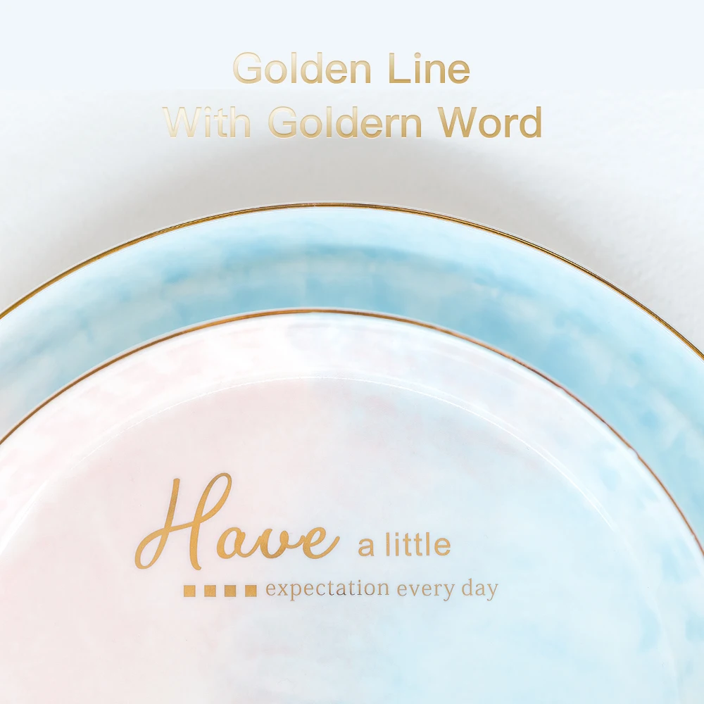 Eco Friendly Porcelain Plates Dishes Bowl Ceramic Dinnerware Sets Luxury with Golden Edge