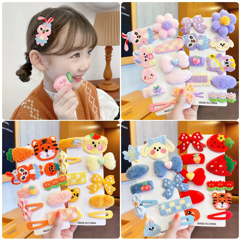 Wholesale  Kids Cute Princess Hair Accessories Hairpin Baby Girl Bow Hairpin Side Clip Plush Hairpin Set