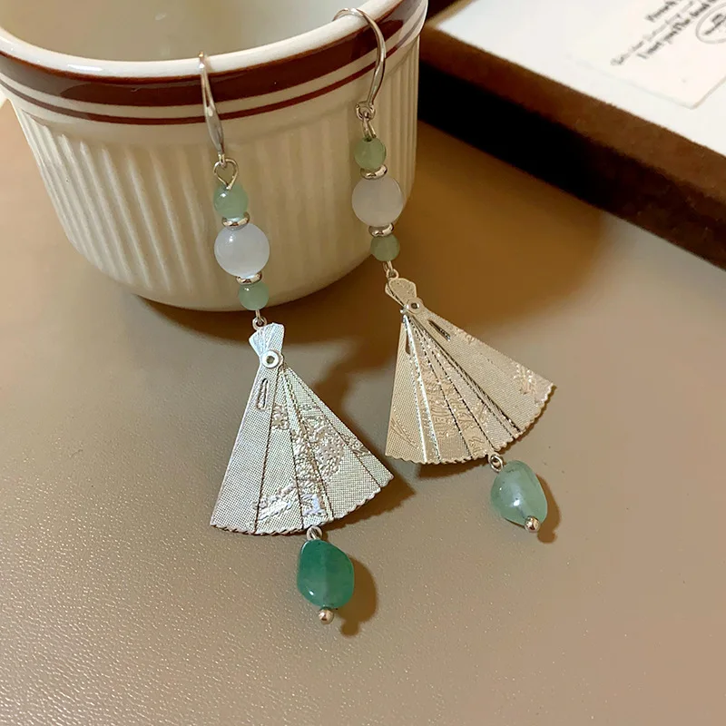New Chinese Style Jade Long Fringe Earrings Temperament Guochao Ear Hook Eardrops Water-Drop Antique Traditional Han Clothing Ac