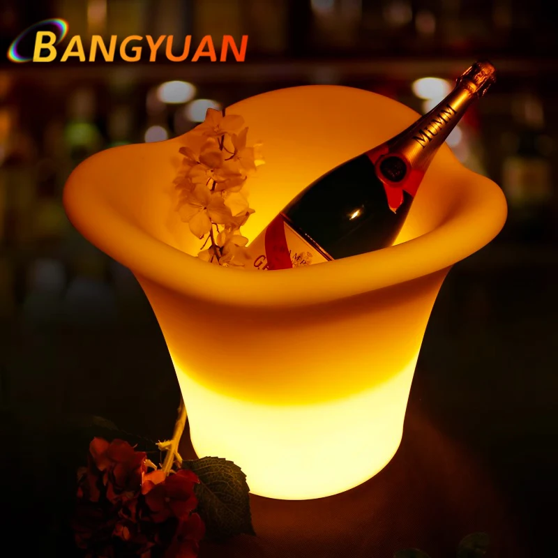Custom LED Rechargeable Wine Bucket Stainless PE Led Ice Bucket for champagne Wine Bottle bar Furniture