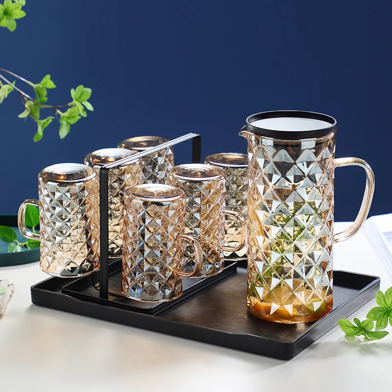 New Design Creative Diamond Glass Beverage Pitcher Set for Hot/Cold Water ced Tea and Juice Drink