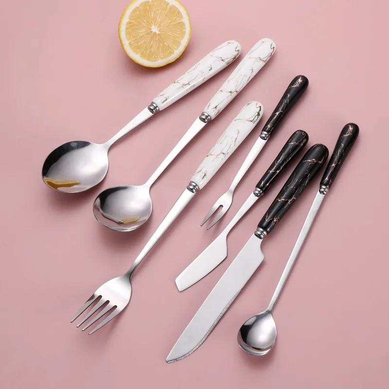 Stainless steel short round spoon Creative tableware 18-piece cutlery  fork  spoon and cutlery set