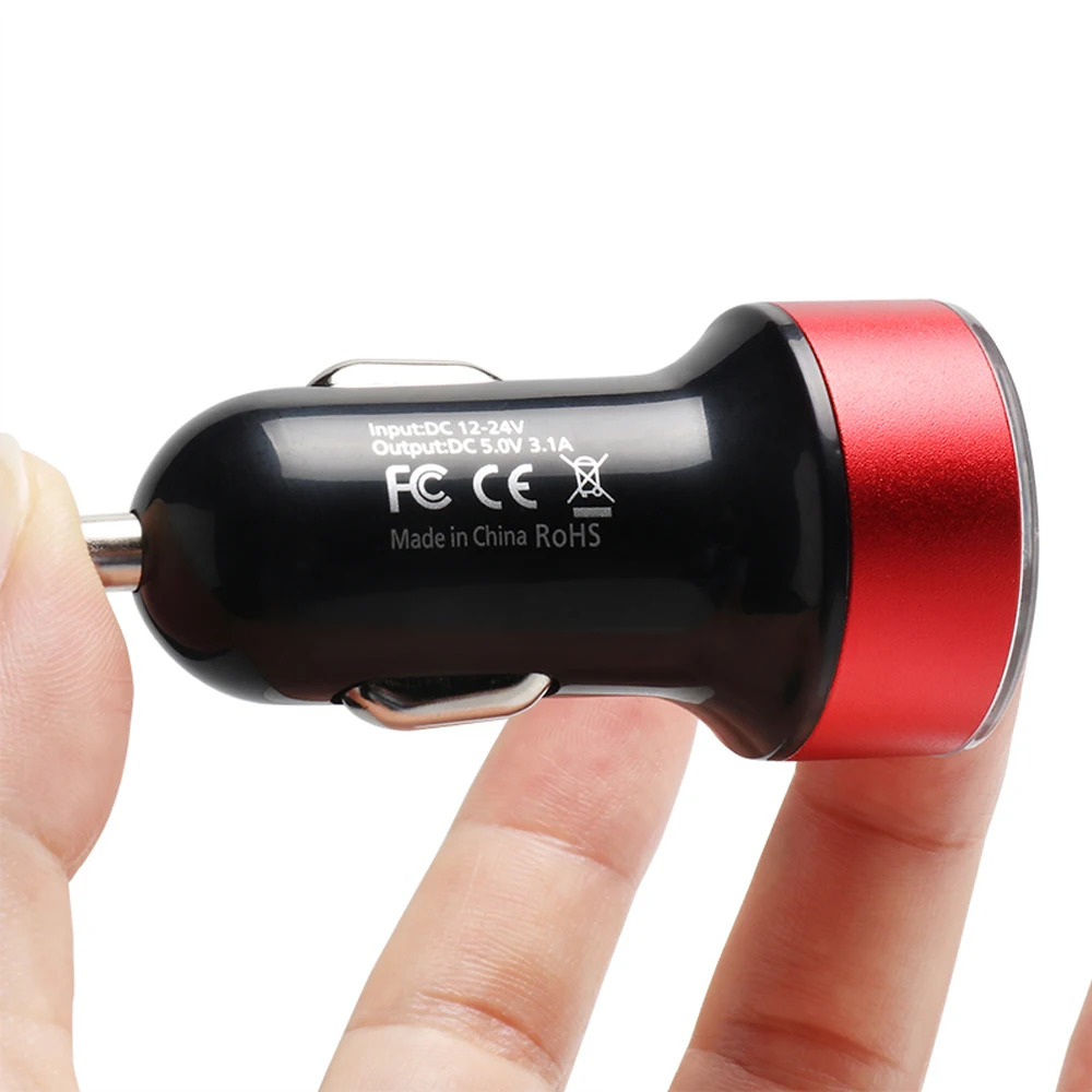 Dual USB Ports Car Charger 5V2.4A Quick Charger with Tungsten steel car charger glass breaker with LED Indicator