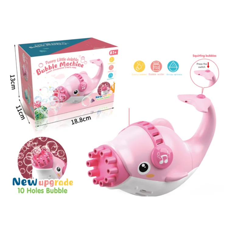 
New Upgraded Outdoor Electric Dolphin Bubble Machine with Color Box Soap 10 Hole Bubble Gun 