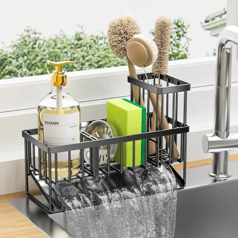 Kitchen Sink Caddy Sponge Holder Rustproof 304 Stainless Kitchen Gadgets Sponge Holder with Divider