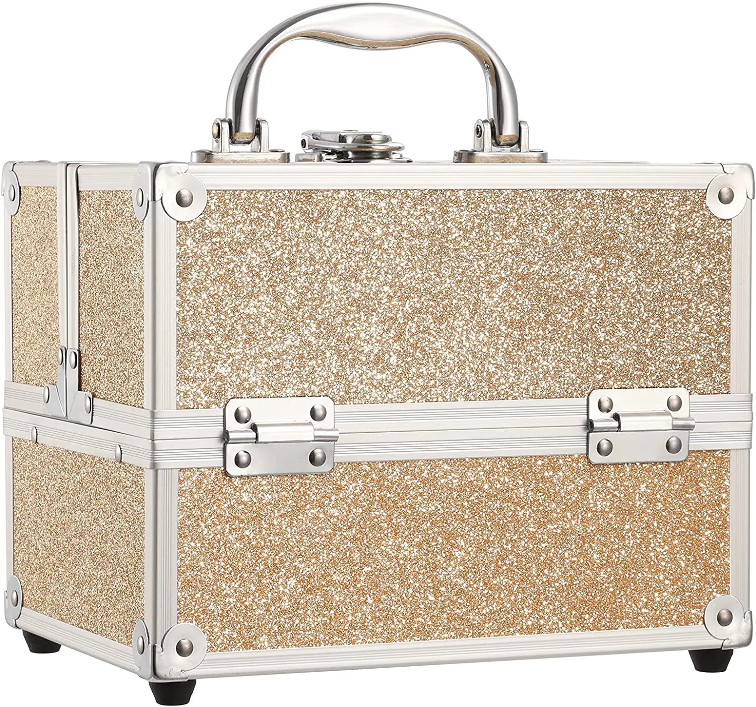 Frenessa Makeup Case 4 Trays Cosmetic Box Lockable Beauty Vanity Organiser Holder Box for Gifts (Rose Gold)