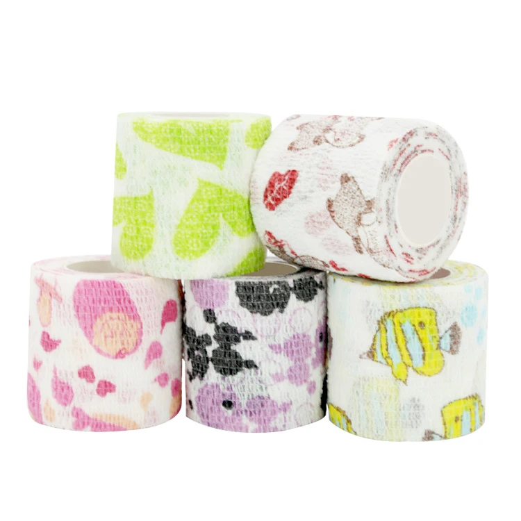 High Elastic Self Adhesive Cute Printed Non-Woven  Bandage Pet Vet Wrap wholesale Cohesive Bandage For Cat Dog