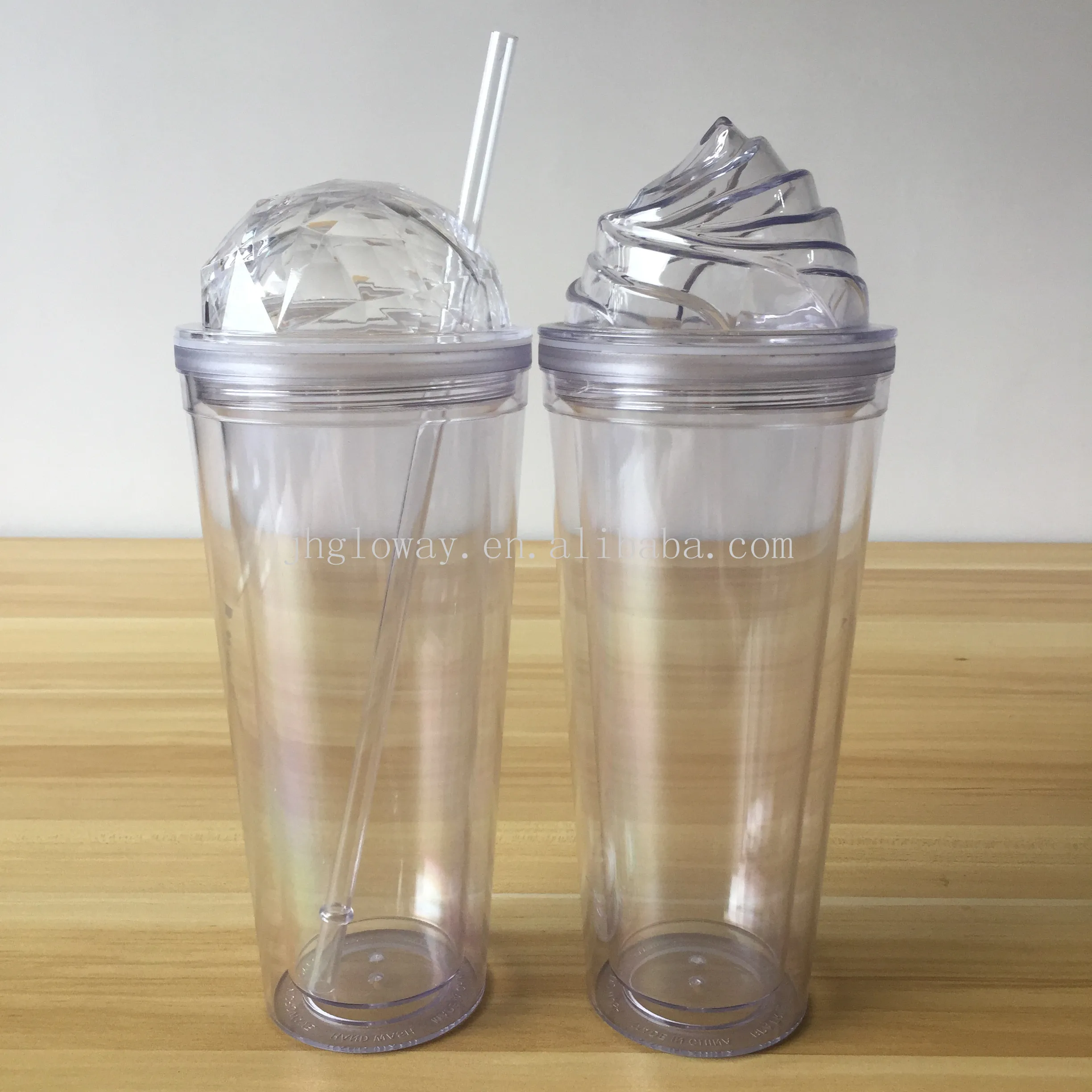 Wholesale custom double walled tumbler plastic clear acrylic clear water tumbler 20oz diamond lid tumbler cup