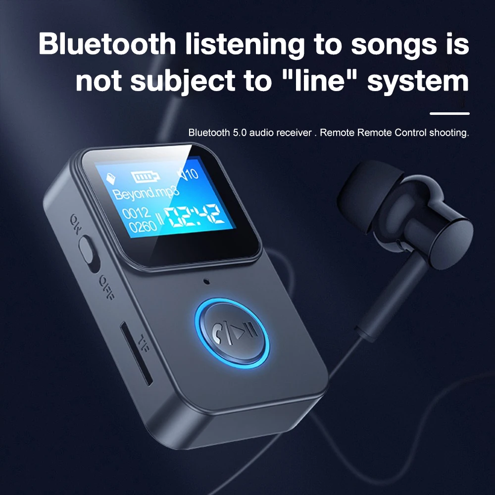 Mini MP3 Player Bluetooth 5.0 Audio Adapter 2 in 1 Transmitter Receiver with Screen Support Remote Control Photo