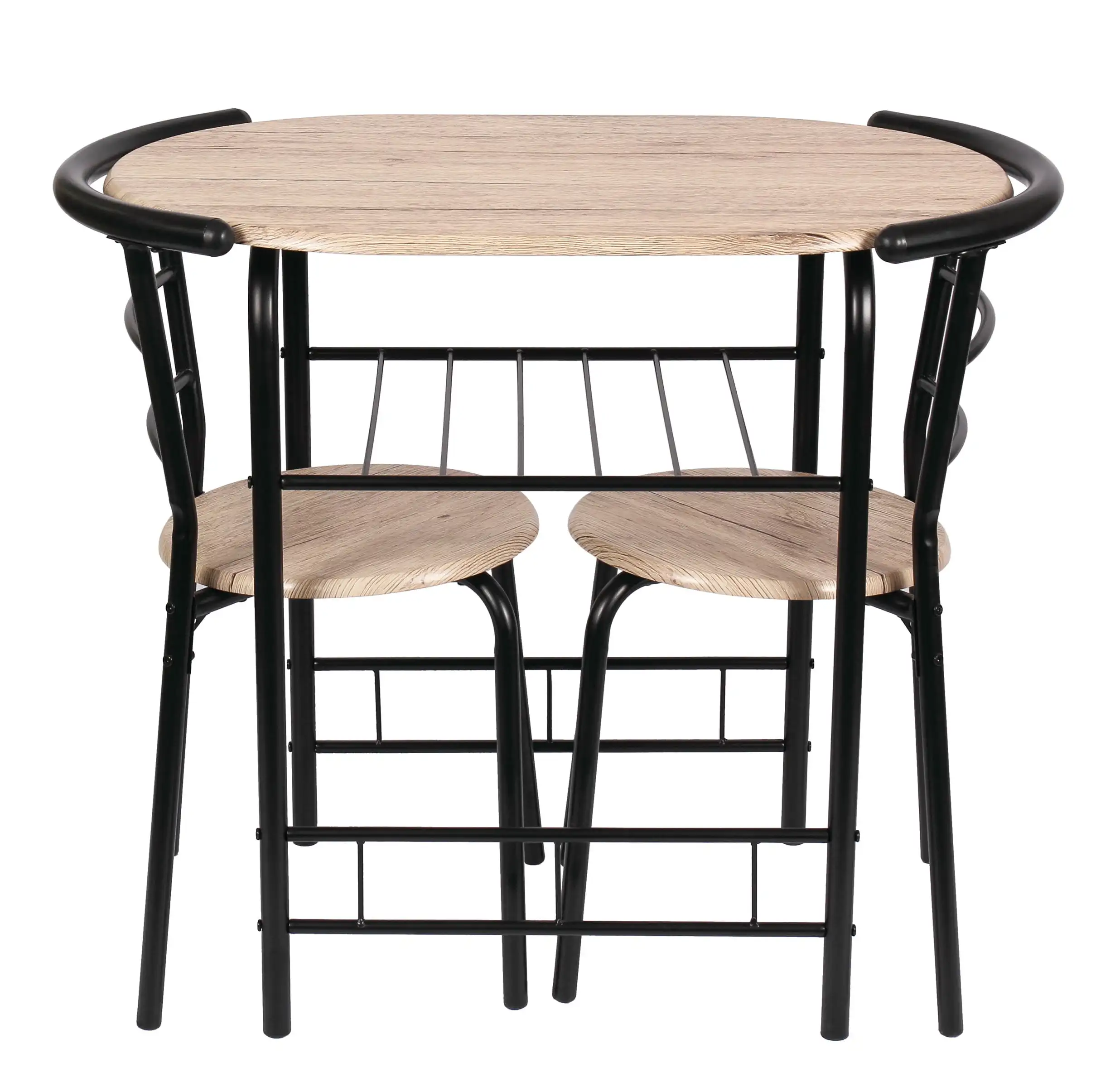 3 Piece Metal and Wood Dining Set, Include 1 Table and 2 Chairs, Grey Color (2 People Seating Capacity)