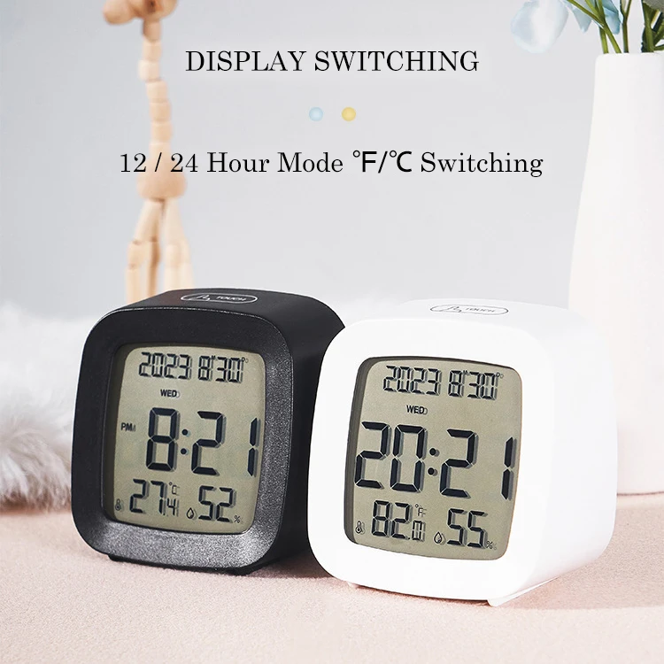 Wholesale Small Luminous LCD Digital Alarm Clock With Date Week Temperature Humidity Battery Powered Bedside Table Clock