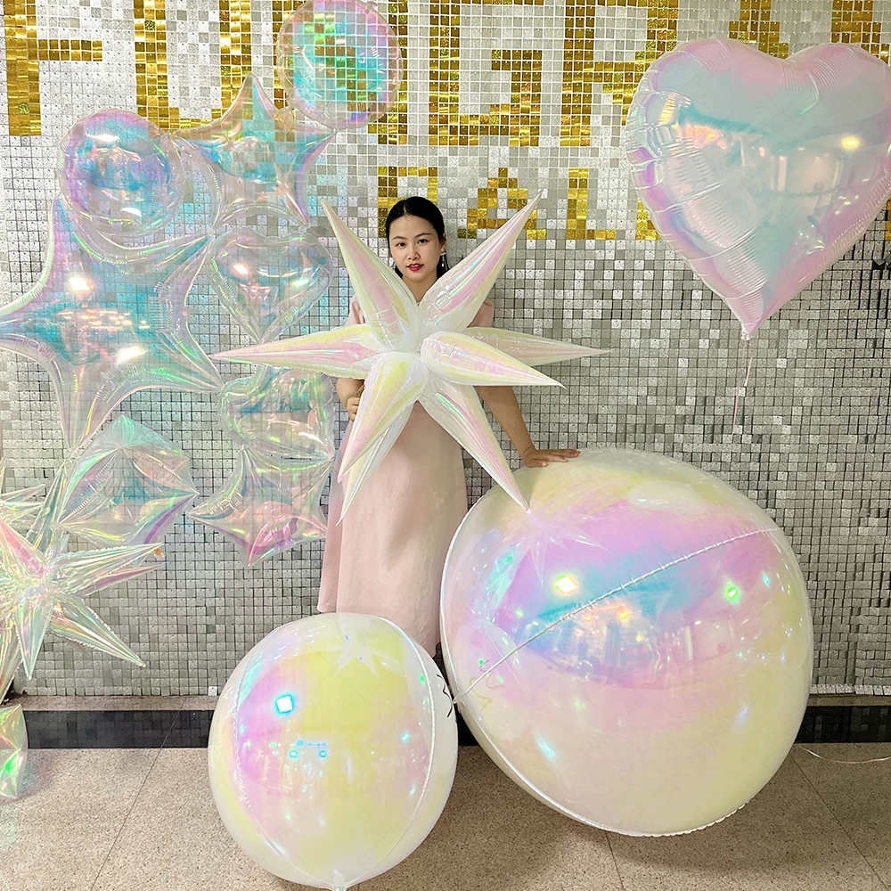 Hot Sale 60inch Huge 4D Foil Balloons Iridescent Pearl White Nylon Foil Balloons Party Decorations Supplies Big Foil 4D Balloons