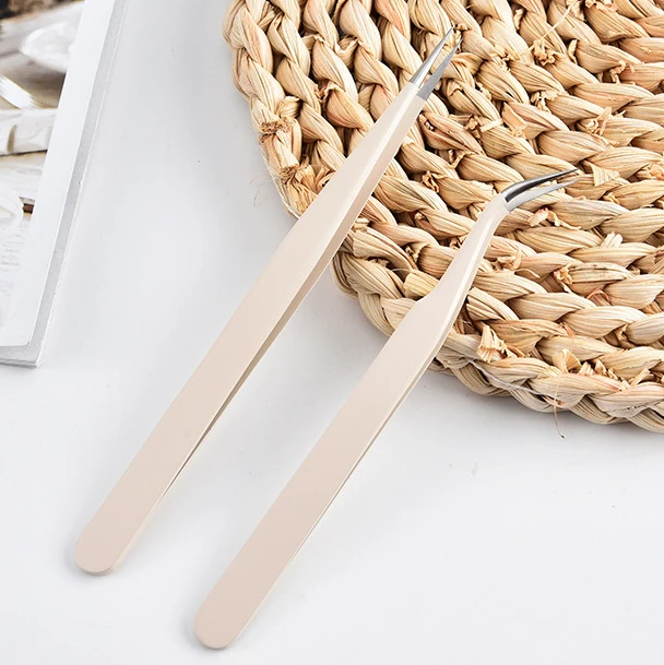 Custom Logo Nornal Tips Premium Stainless Steel Eyelash Extension Tweezers Professional Fully 45 75 90 Degree Lash Tweezer