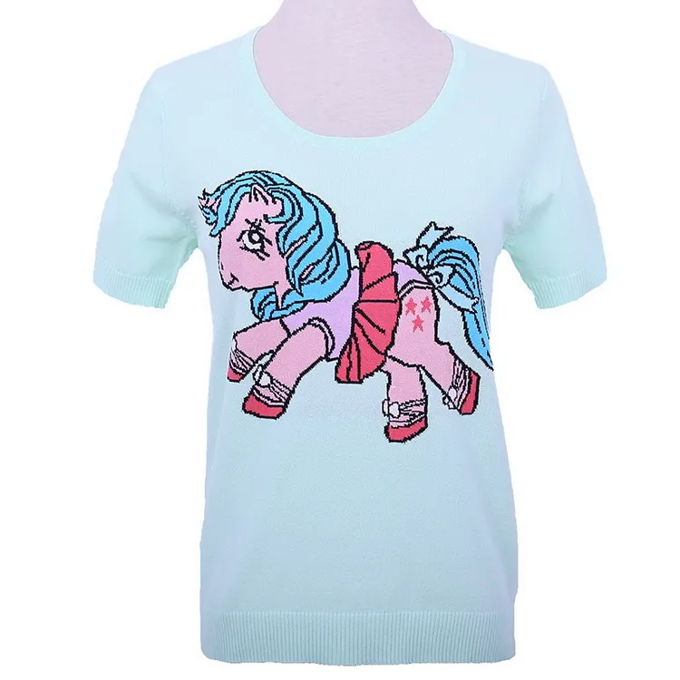 производителем личных летнее жаккардовый трикотаж для женщин; Пуловер с короткими рукавами и О-образным вырезом