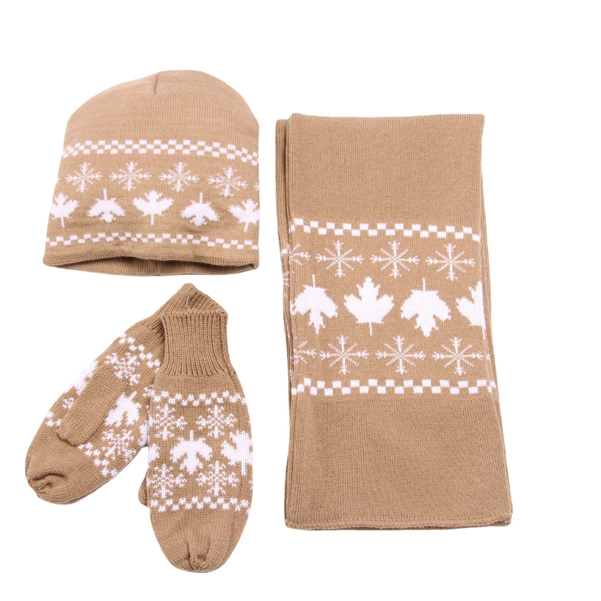 Wholesale women men 3pcs set Acrylic Knit Winter Beanie Hat with Scarf and Gloves Set