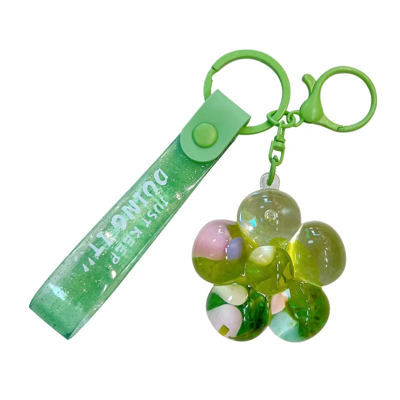 Lilangda Liquid Flowing Sand Dried Flower Bag Pendant Car Keyring Small Gift Wholesale Oil Flower Keychain