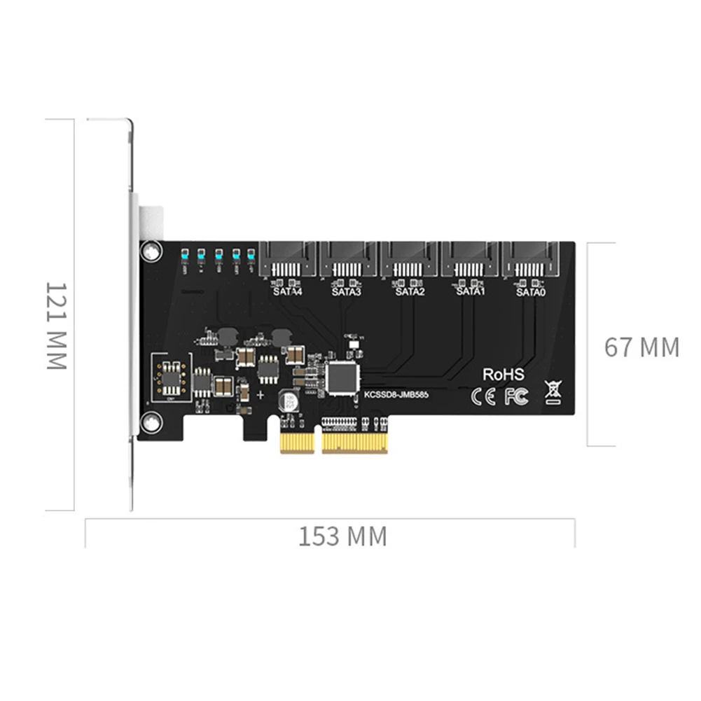 Плата расширения на 5 портов SATA 3 0 PCIe X4 PCI-E X4/X8/X16 до SATA3.0 RAID Riser SSD HHD высокоскоростной 6 Гбит/с адаптер 4X