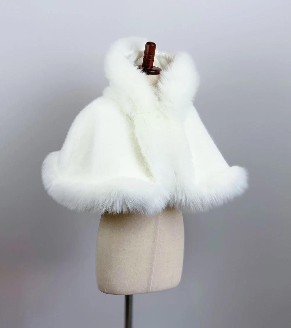 Factory Customized winter Wedding flower girls cape Rabbit Fox Mink faux fur bridal stole wrap shawl cape for flower girls