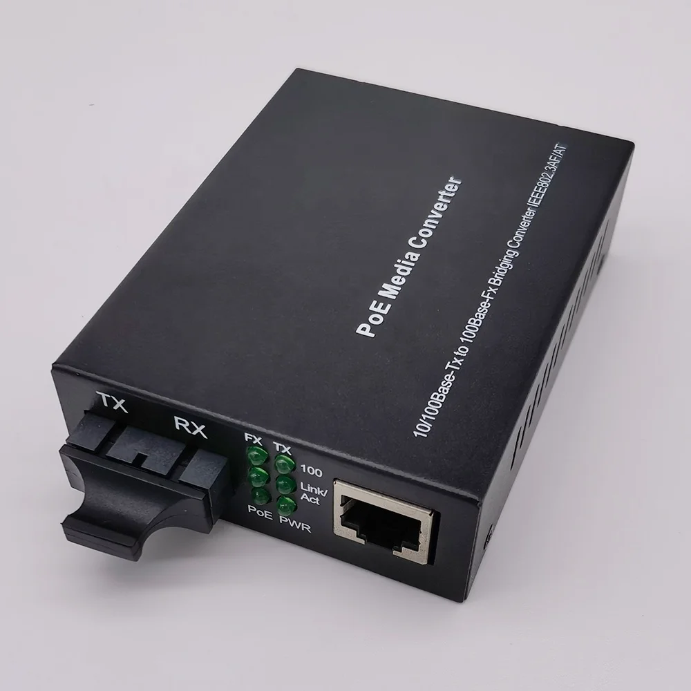 Fiber PoE Media Converter 10/100Base-Tx to 100Base-Fx, Single Mode, 20-80Km, Duplex SC 100M PoE Ethernet Media Converter