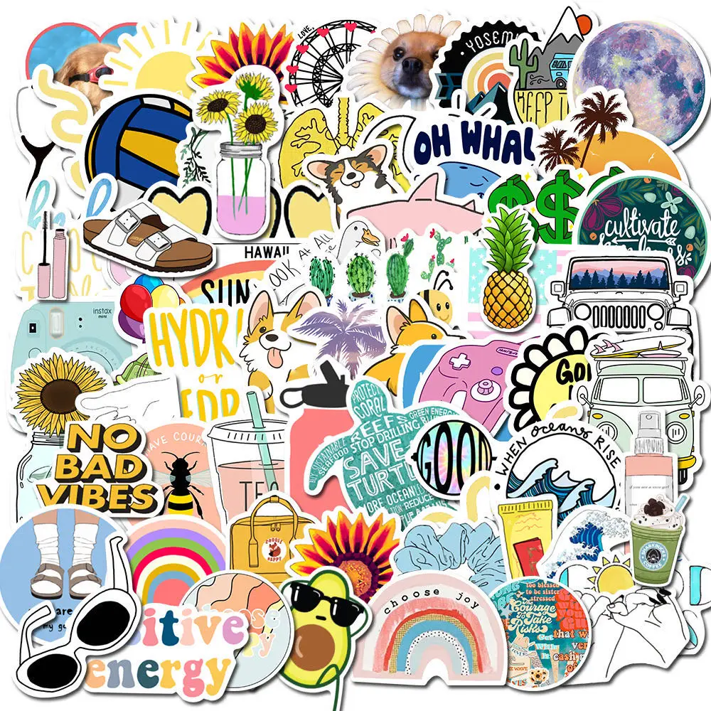 85 шт. милые наклейки vsco для бутылок с водой, красивые эстетические водонепроницаемые наклейки для скейтборда для ноутбука, гитары, телефона