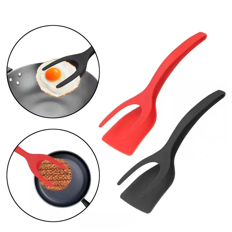 Sustainable Multifunction 2 in 1 Grip Flip Silicone Spatula Kitchen Cooking Tool for Pancake Bread Egg Flipper Barbecue Tongs