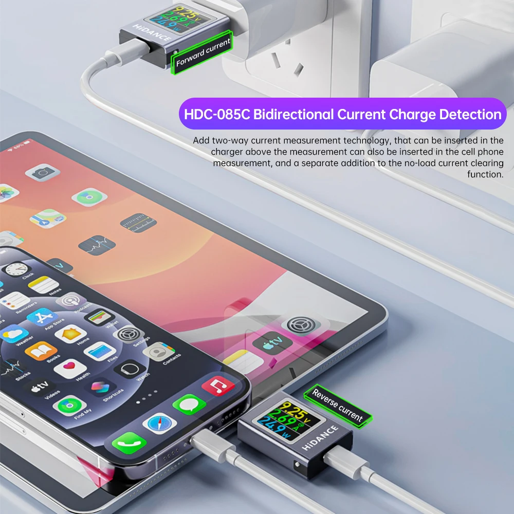 HDC-085C DC 4.5-50V 12A Voltmeter Multi-function Digital Display DC Voltage Ammeter Power Meter Type-c Cell Phone Charging Test