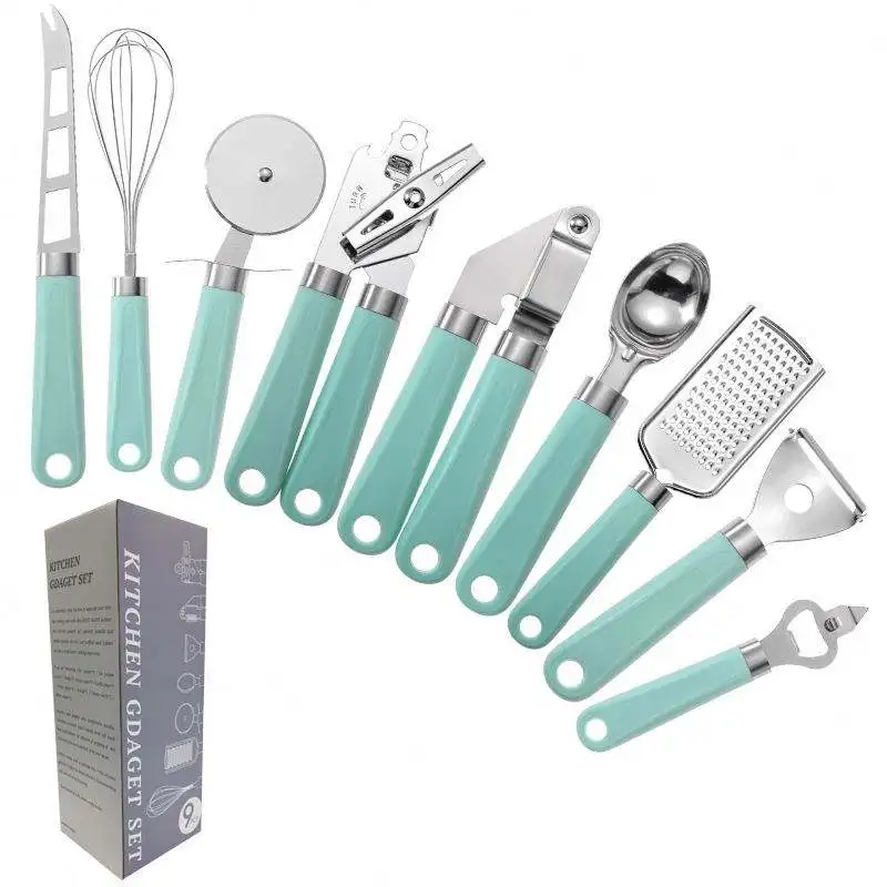 wholesale high quality 9 Piece Plastic handle stainless steel kitchen utensil kitchen gadget set kitchen tools set