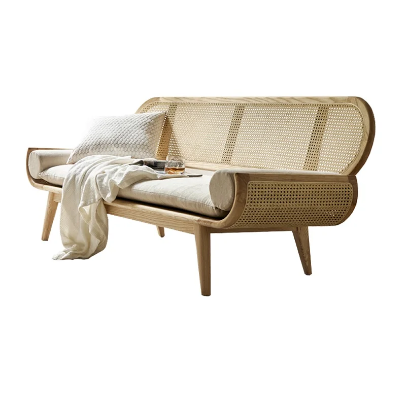 Simple And Modern Solid Wood Rattan Woven Sofa Chair Bench