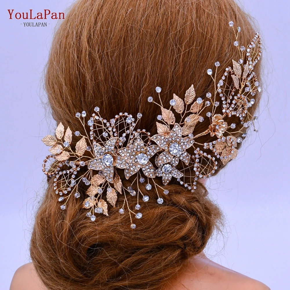 YouLaPan Wholesale Bridal Hair Accessories Gold Silver Flowers Leaves Fancy Headpiece Women Prom Party Wedding Headwear HP282