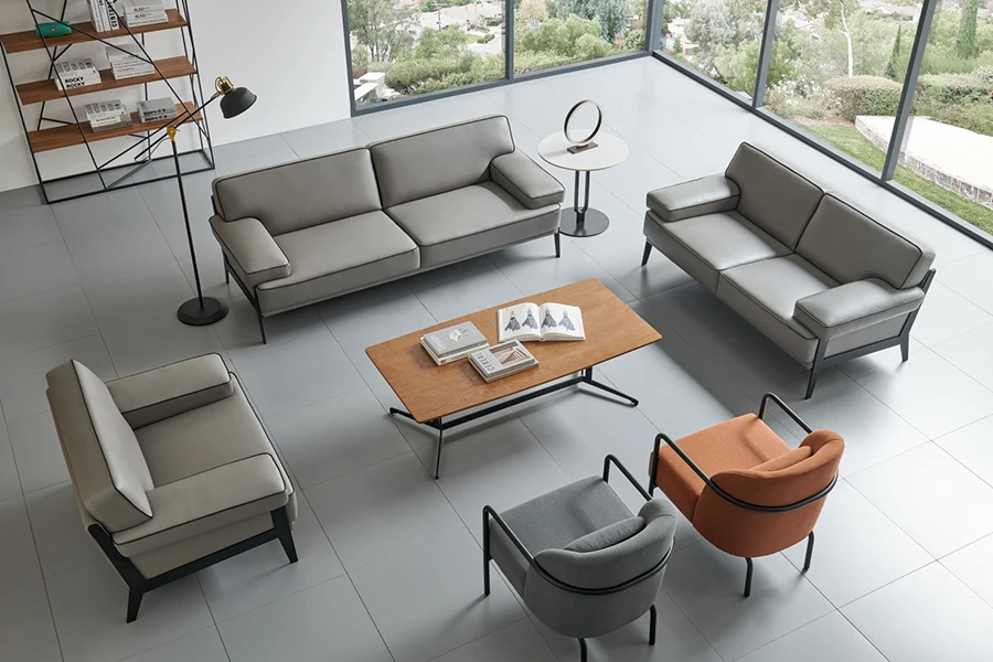 Modern Metal frame Executive Leather Office Sofa Set Design