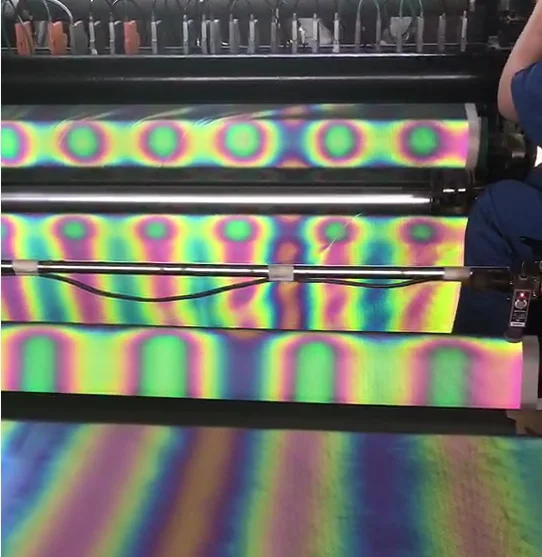 factory high visibility sun light stitching stretchy reflective rainbow iridescent color spandex fabric material for clothes