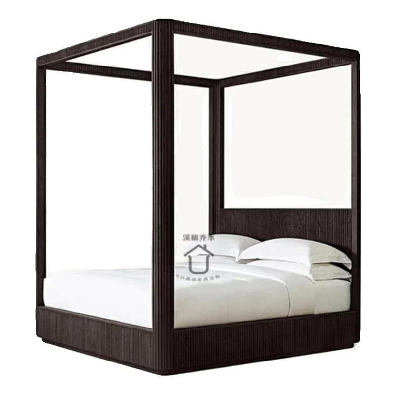 RH Solid wood bed Byron four poster bed retro do old 1.8m American retro do old homestays Japanese home wedding bed custom