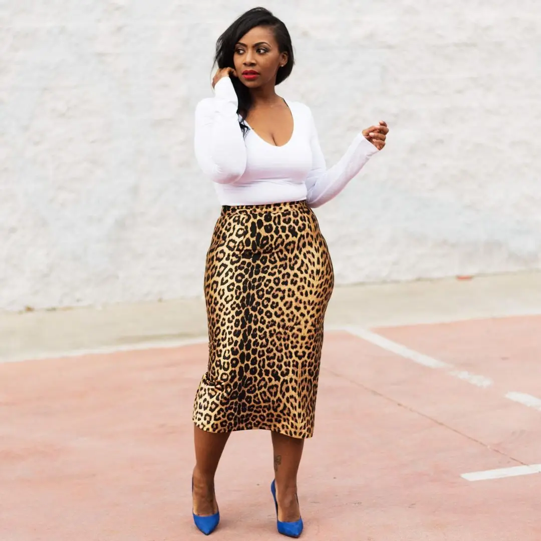 Plus size Leopard Midi Skirt Plus Size for Women cotton High Waist Silk Satin Elasticized Skirts floral print skirt