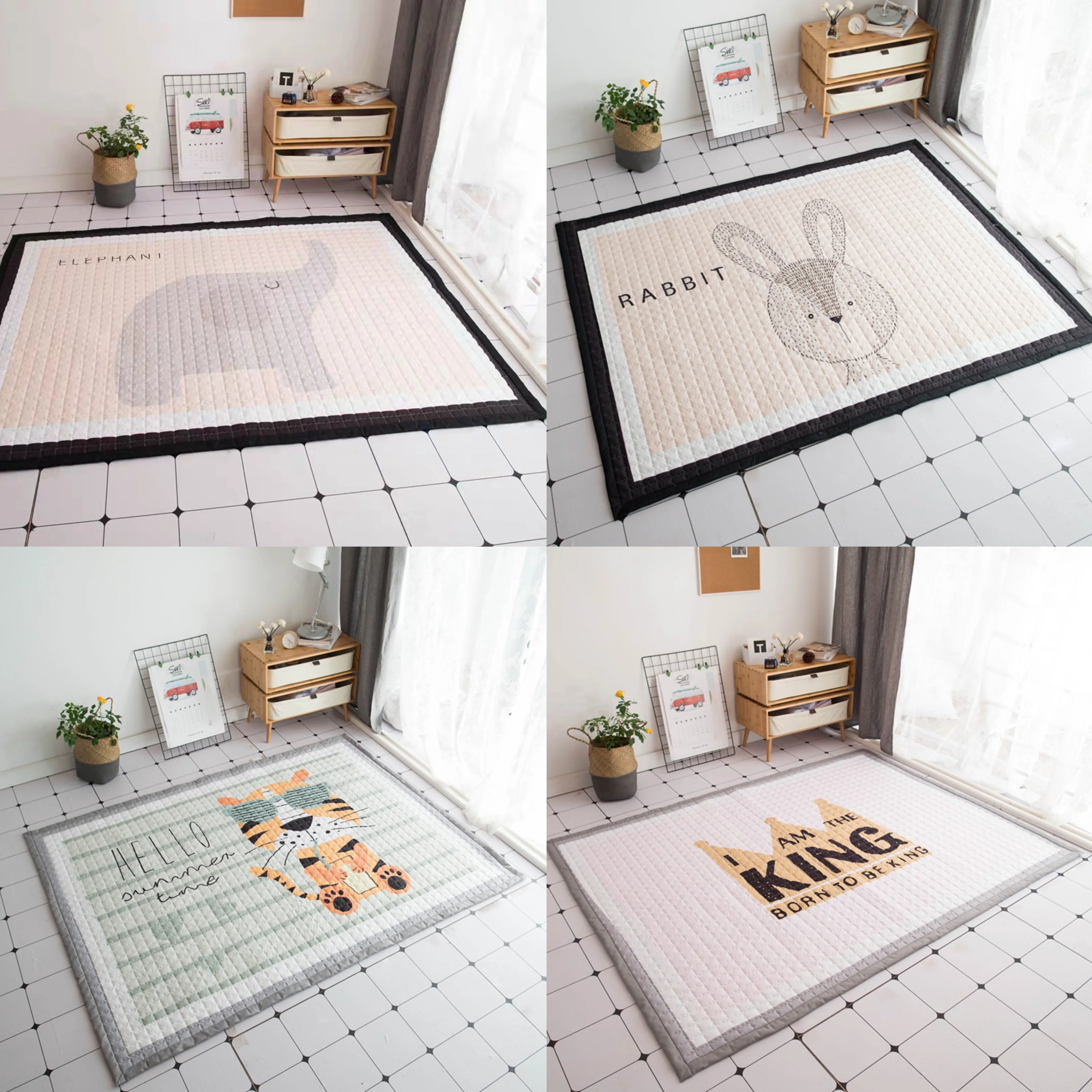 Sensory Tile Baby Solid Linen Floor Play Mat Skin Friendly Rug Kids Picnic Crawling Mat Carpet Cotton Portable Play Mat