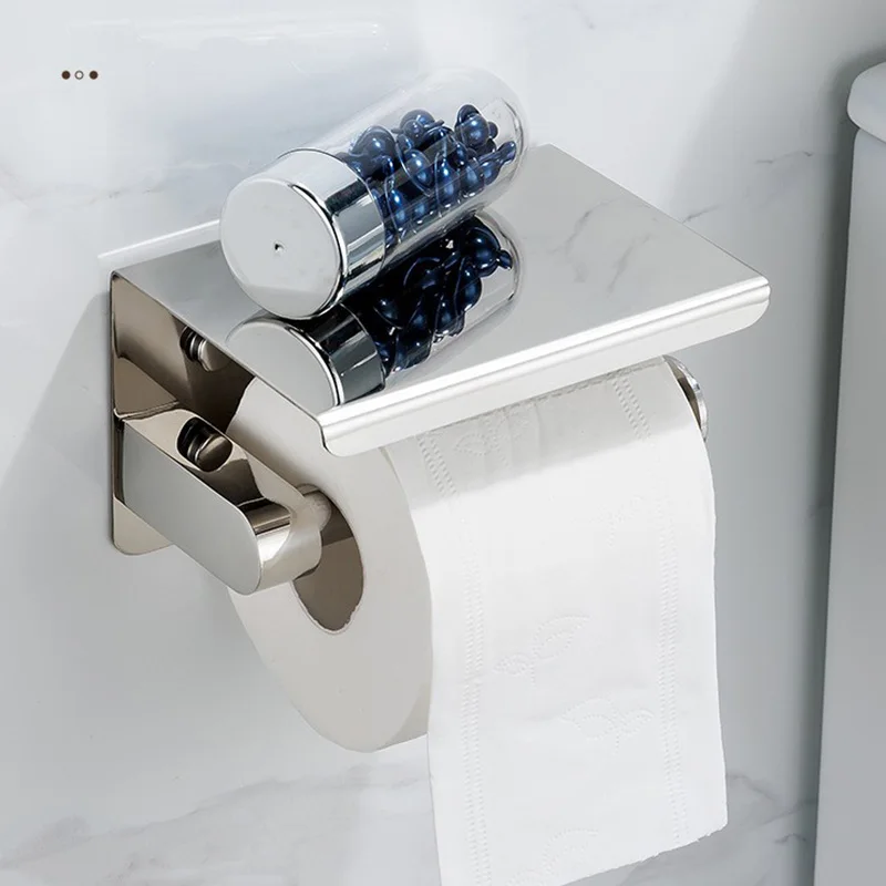 No Drilling stainless steel toilet paper holder with shelf toilet paper roll holder toilet roll paper holder